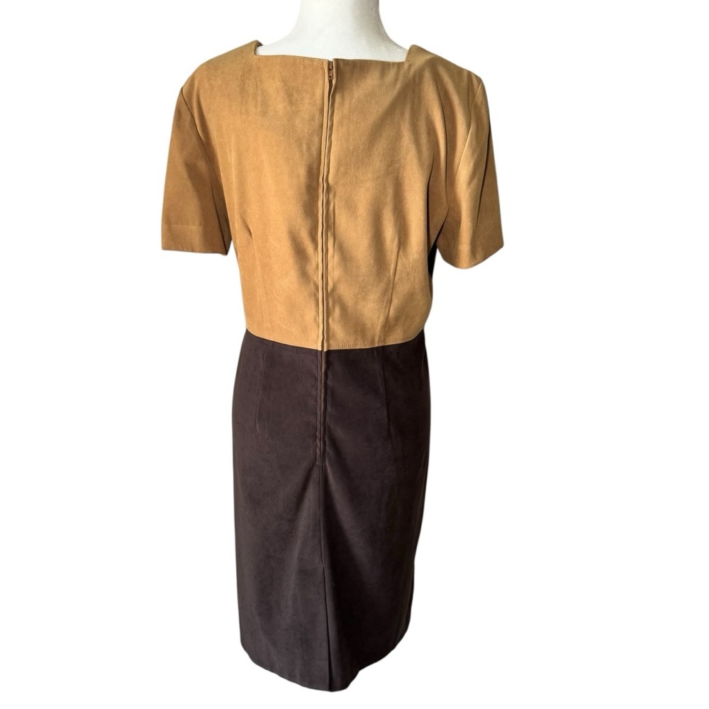 Vintage Sag Harbor Colorblock Dress Brown Faux Suede Fall 90s Short Sleeve 10 - Picture 4 of 9